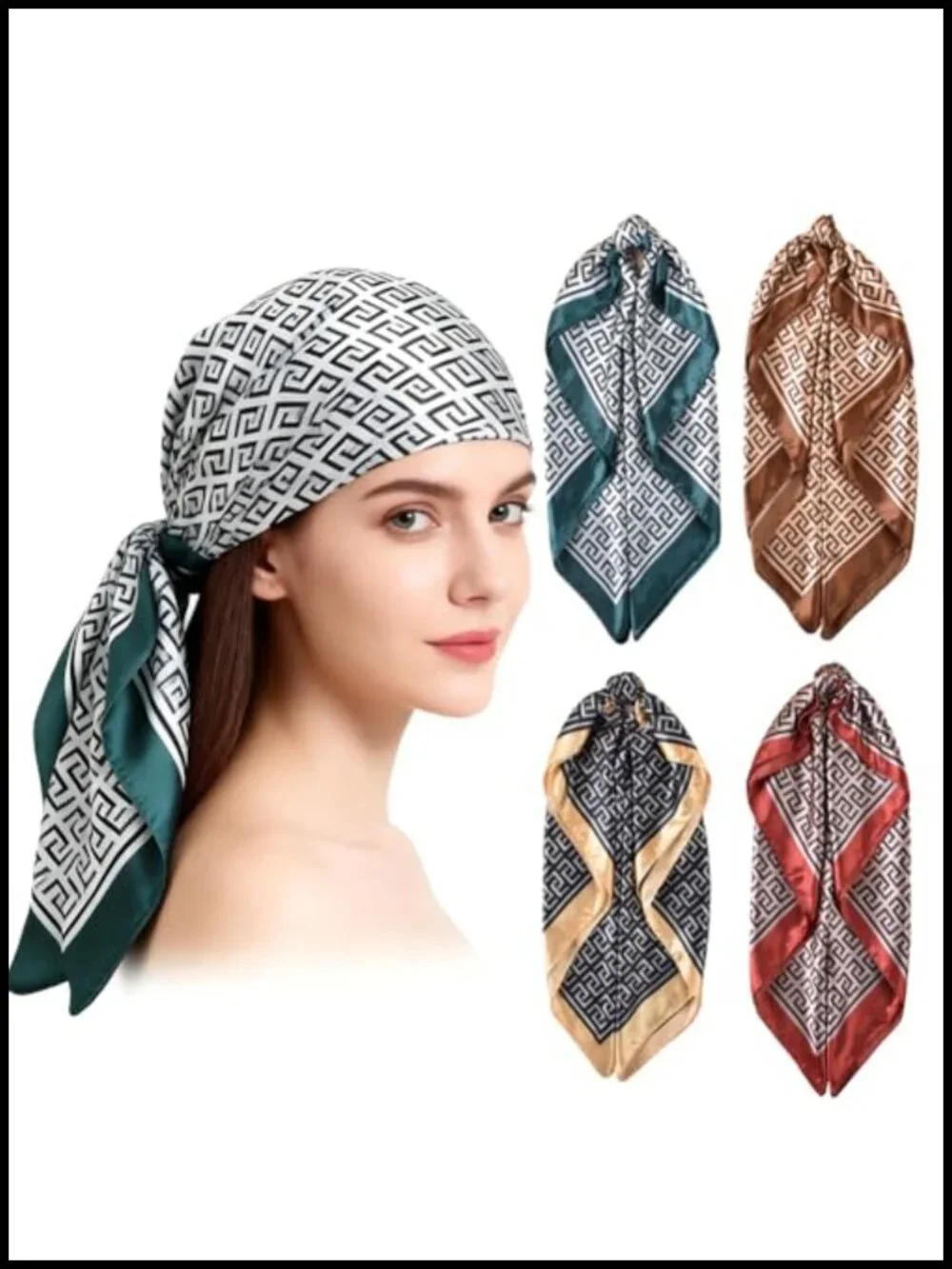 4 Pack Silk Feel Square Hair Scarves for Women 35x35 in Head Wraps